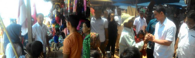 Calon Gubernur Jambi, H Zumi Zola Zulkifli beserta isteri Hj Sherrin Tharia bersama rombongan, kemarin mengadakan blusukan ke Pasar Rabu Desa Tanjung Sari Unit 22 Kecamatan Bahar Selatan Kabupaten Muarojambi.