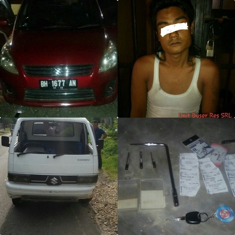 Salah satu pelaku dan barang bukti yang diamankan polisi 