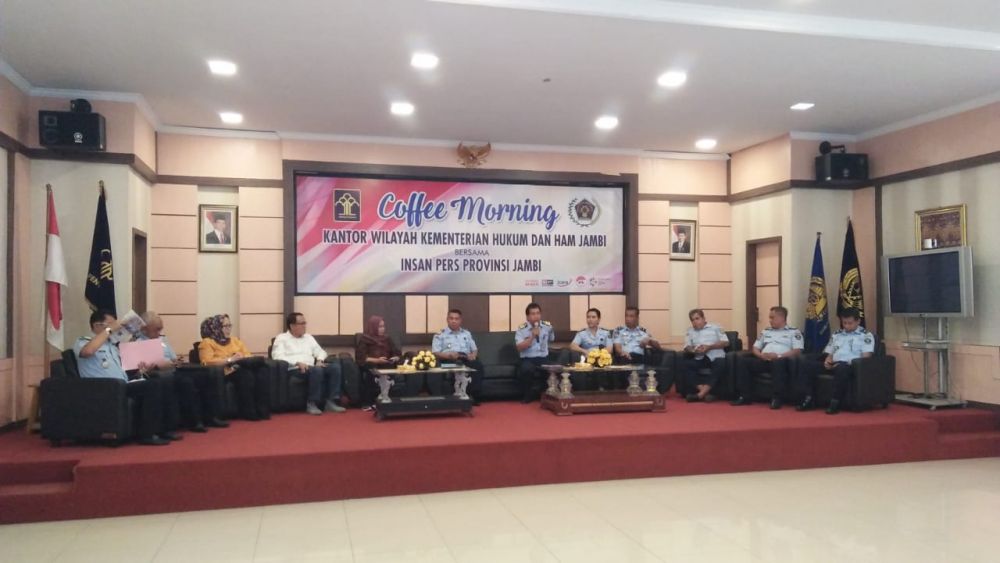 Kantor Wilayah Kementerian Hukum dan HAM (Kemenkumham) Provinisi Jambi menggelar Coffee Morning bersama Insan Pers dalam Provinsi Jambi,senin (27/8).