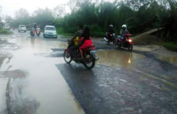 Salah Satu Ruas Jalan Nasional yang Rusak di Tanjabbarat