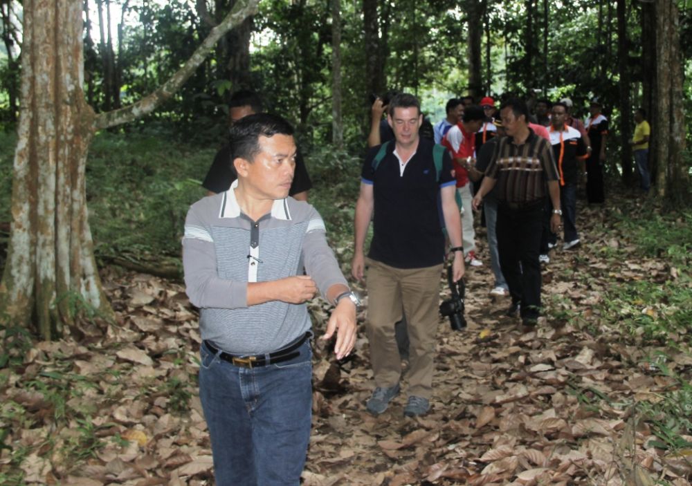 Bupati Merangin H Al Haris saat memantau hutan adat Guguk bersama tim dari UNESCO.