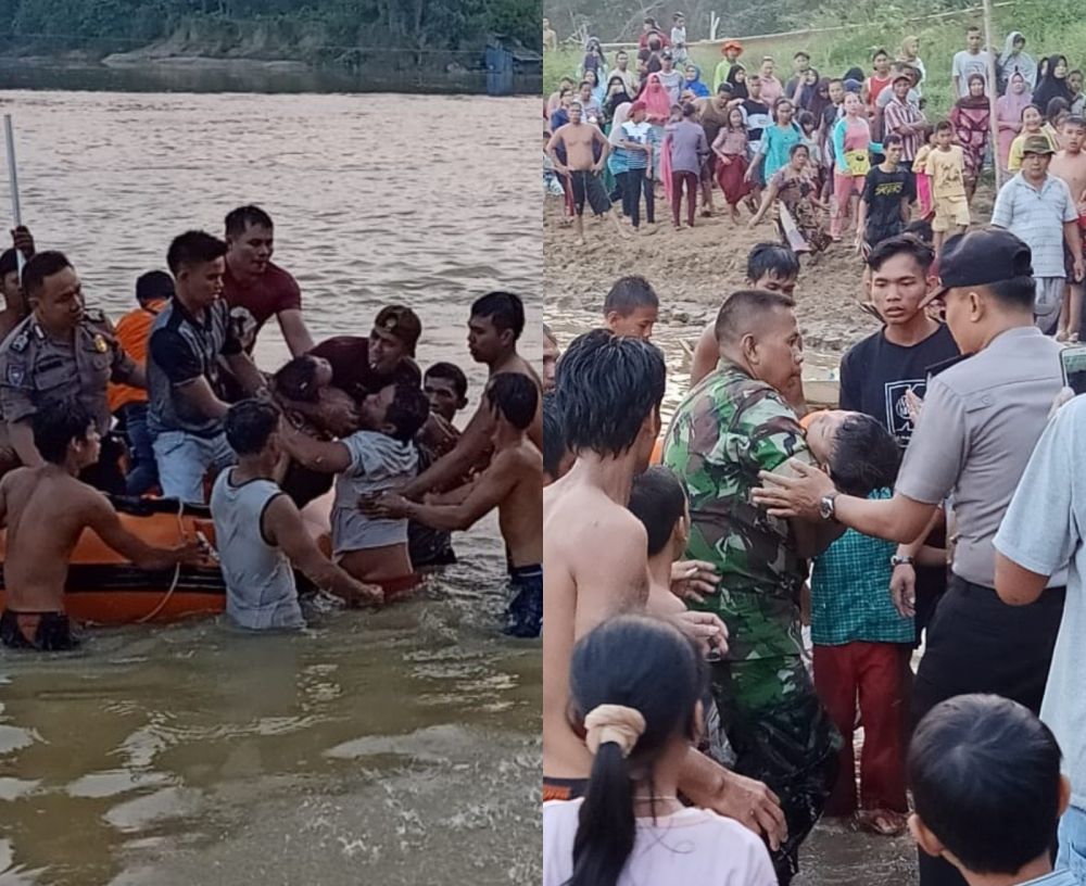 Suasana histeris di Sungai Tembesi, Desa Bernai, Kecamatan Sarolangun ketika Adri ditemukan dalam kondisi tak bernyawa