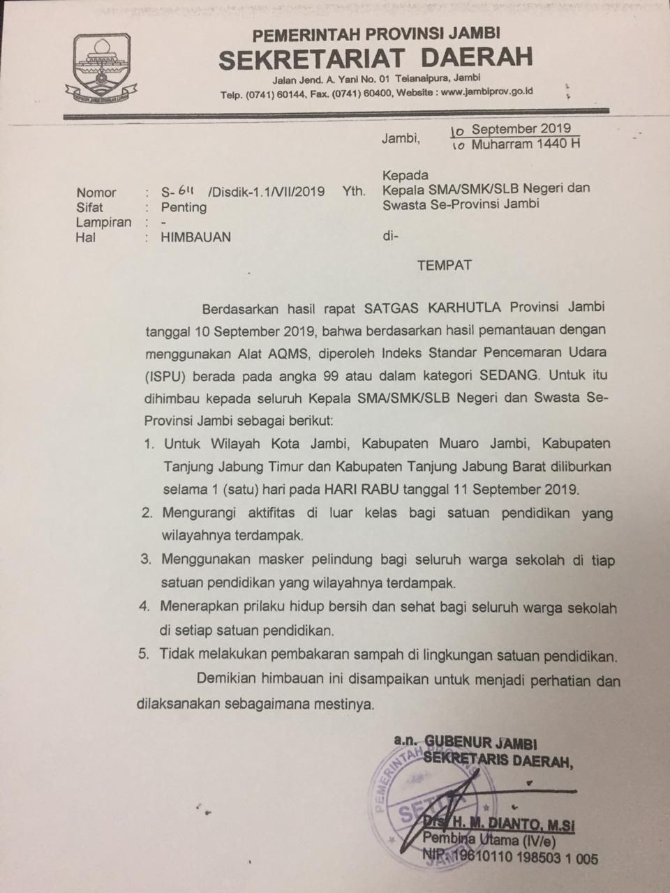 Edaran Gubernur Jambi