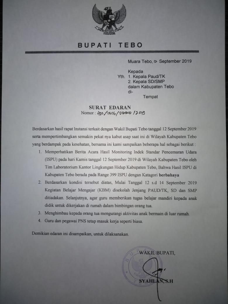 Surat Edaran Bupati Tebo