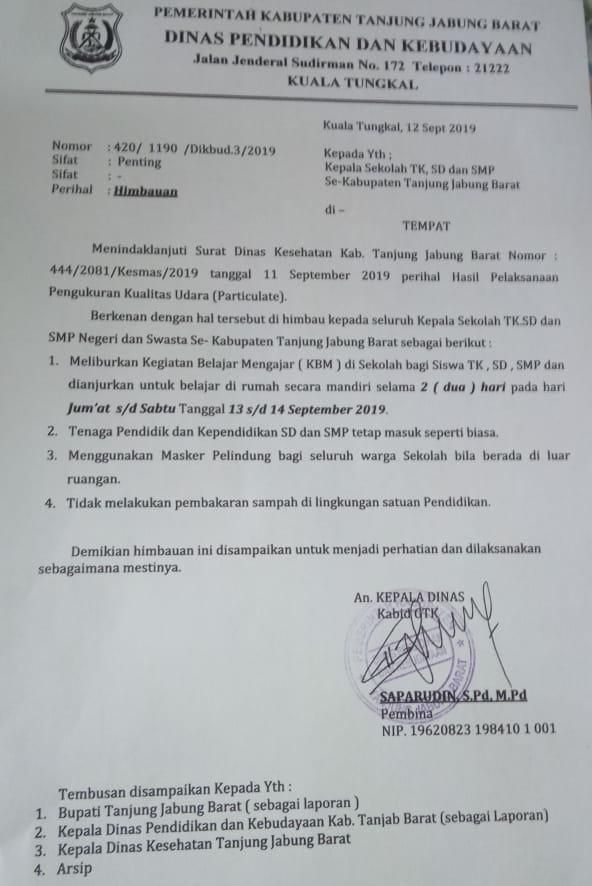 Surat edaran pemkab Tanjabbarat