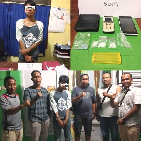 Tim Opsnal Resnarkoba Polres Sarolangun dan Unit Reskrim Polsekta bersama tersangka narkotika usai penangkapan