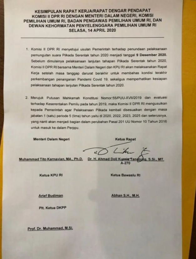 Kesimpulan pelaksanaan Pilkada Serentak 2020
