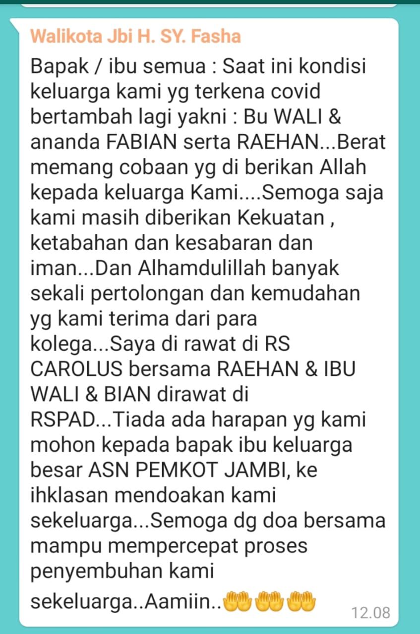 Pesan dari walikota  Jambi Fasha