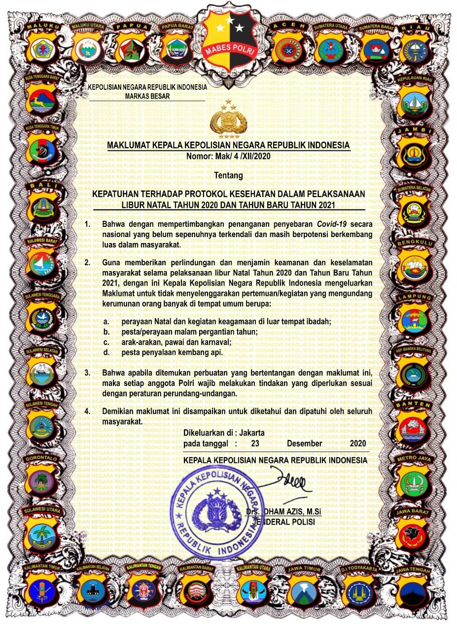 Maklumat Kapolri, Jenderal Idham Azis  