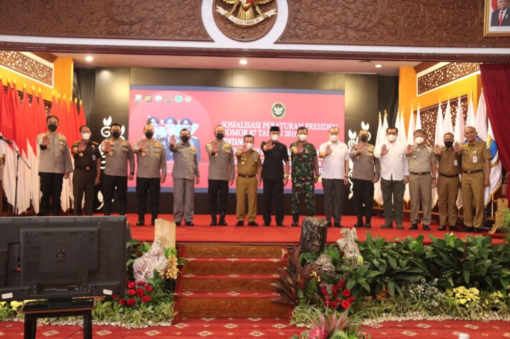 Sosialisasi Peraturan Presiden (Perpres) nomor 87 Tahun 2016 tentang Satutan Tugas (Satgas) Saber Pungli Di Provinsi Jambi, bertempat di Auditorium Rumah Dinas Gubernur Jambi,  Selasa, (24/05/2022).