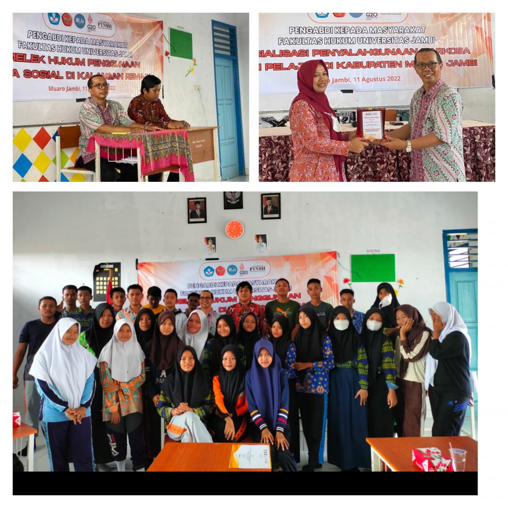 Pemaparan materi yang disampaikan oleh Ivan Fauzani Raharja, SH, MH, serta pemberian plakat kepada Kepala Sekolah SMA Negeri 15 Muaro Jambi,  Rina Marlina, S.Pd., M.Pd.